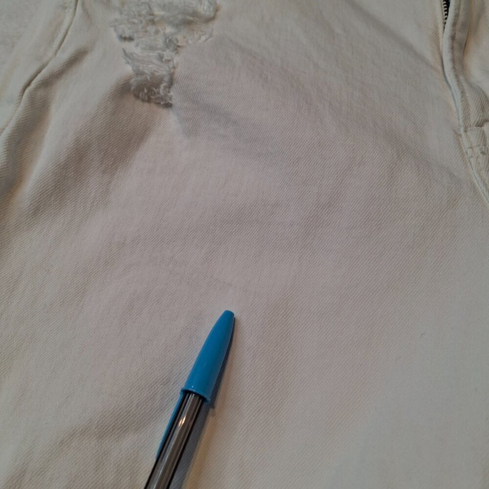 American Eagle Mom Straight Jean Sz 8 X-Short 5 Pocket Distressed Neutral Boho - Picture 15 of 16